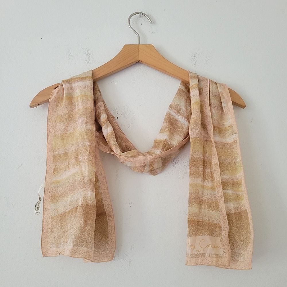 Pierre Cardin 100% Silk Scarf Made in France Beige/Pink